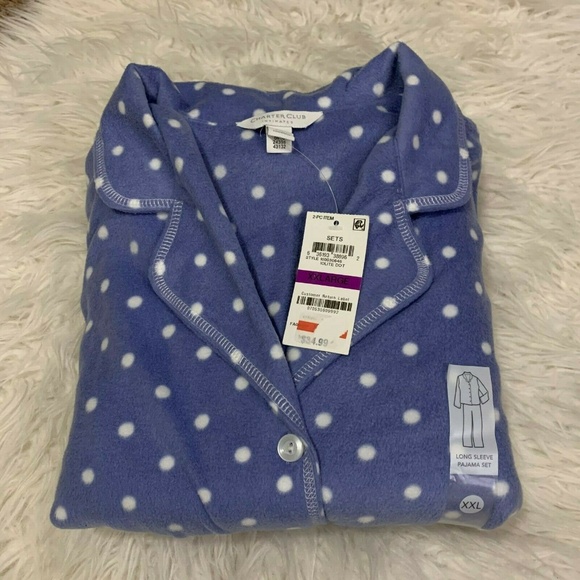 NWOT! Charter Club Polka Dot Fleece Pajama Set - Picture 2 of 4